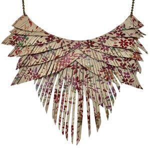 Artisan Handmade Metallic Boho Western Festival floral suede fringe necklace